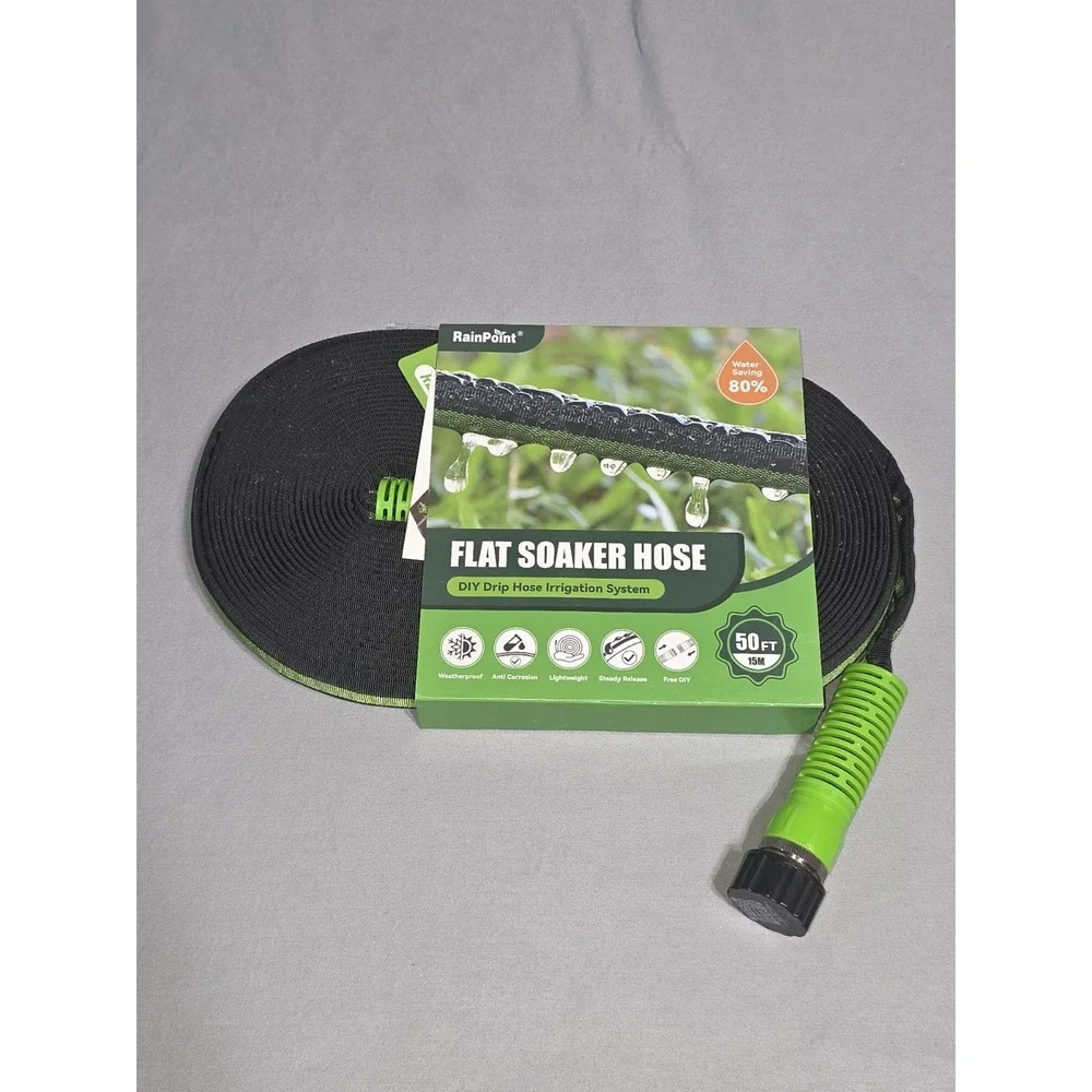 New Flat Soaker Hose 50FT for Garden Beds and Lawns, Drip Hose